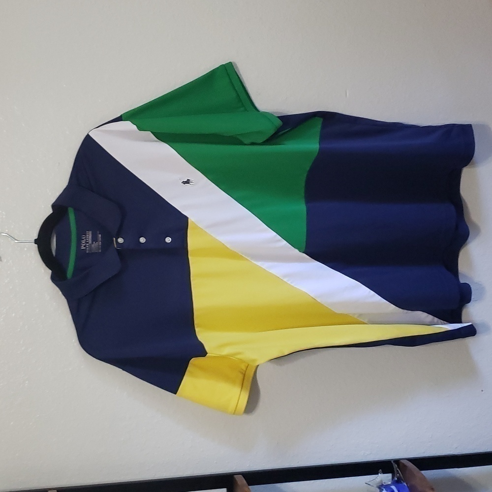POLO Ralph Lauren Performance Polo Blocked - Blue Yellow Green White, Size XXL - Picture 3 of 14